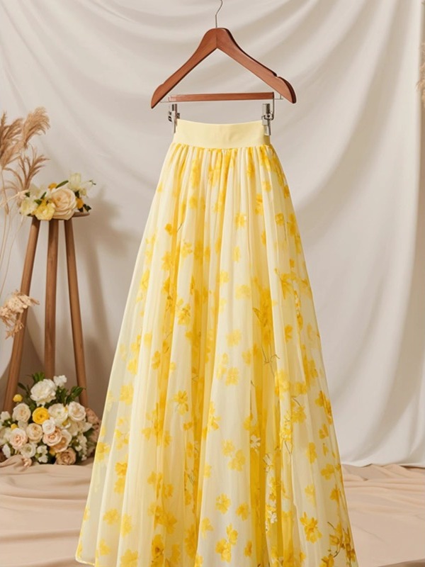 Summer 2026 High Waist Yellow  - Midi Skirt Floral recension och pris