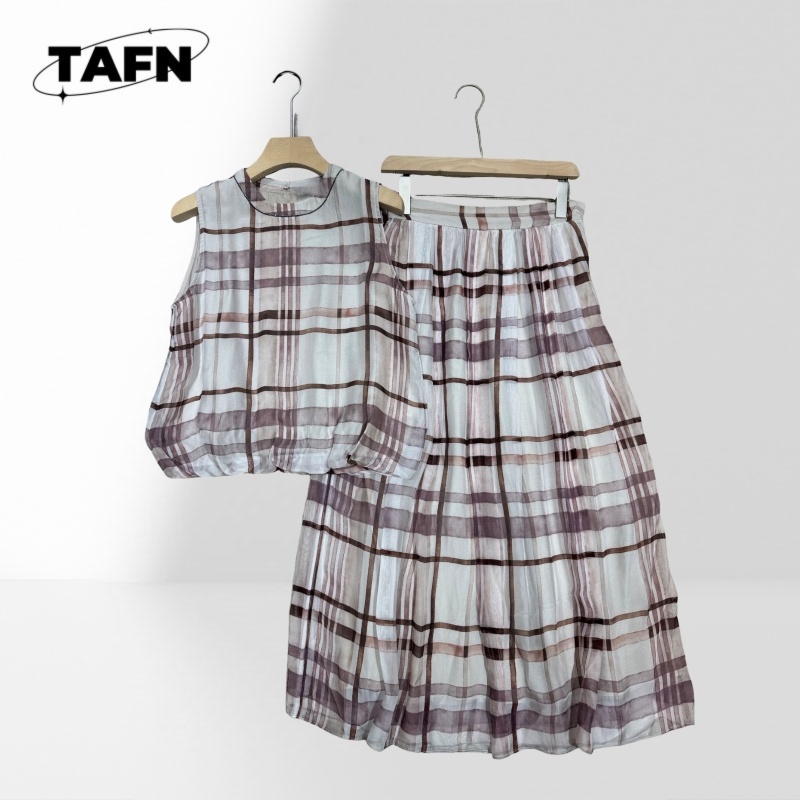 Elegant Women Checkered Two Pi - Midi Skirt Floral recension och pris